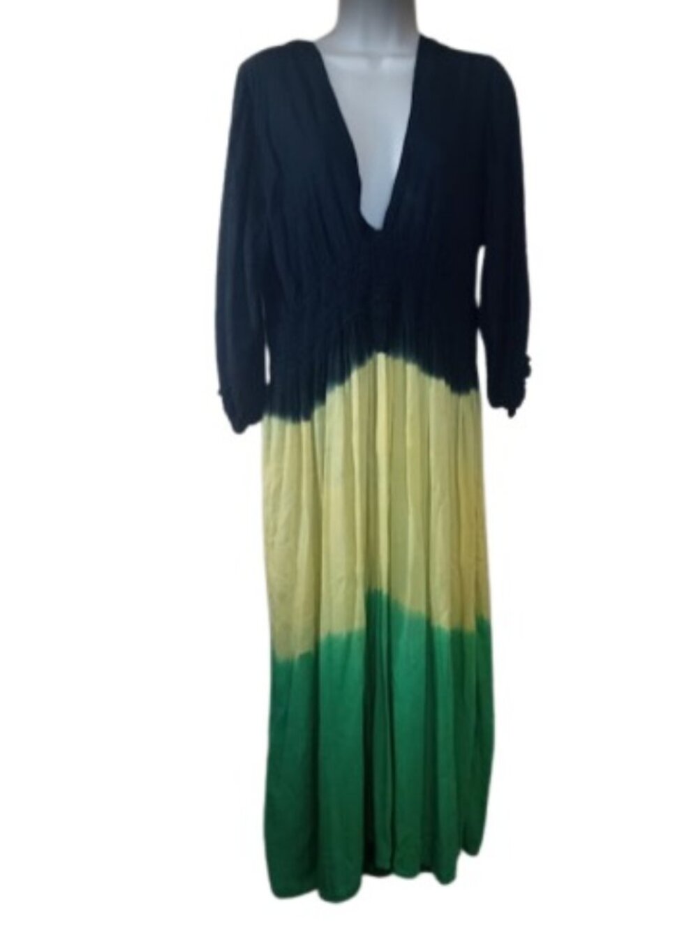 Vintage JMD Womens Midi Dress Ombre Dip Dye Smocked Waist Boho Festival OS